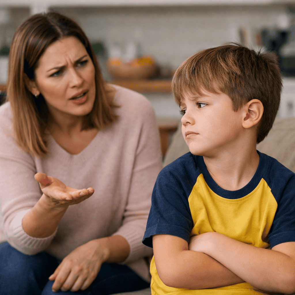 Madre e figlio in un momento di difficoltà comunicativa, simbolo delle sfide educative nella relazione genitore-figlio.